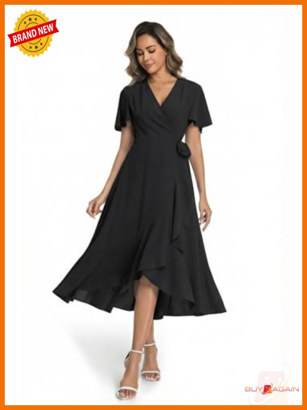 Olaesa Boho Wrap Maxi Dress Flutter Sleeve Ruffle Hem V-Neck